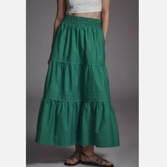 Anthropologie The Somerset Maxi Skirt Tiered Emerald Green Size 1X NWT Plus Size - Picture 1 of 5